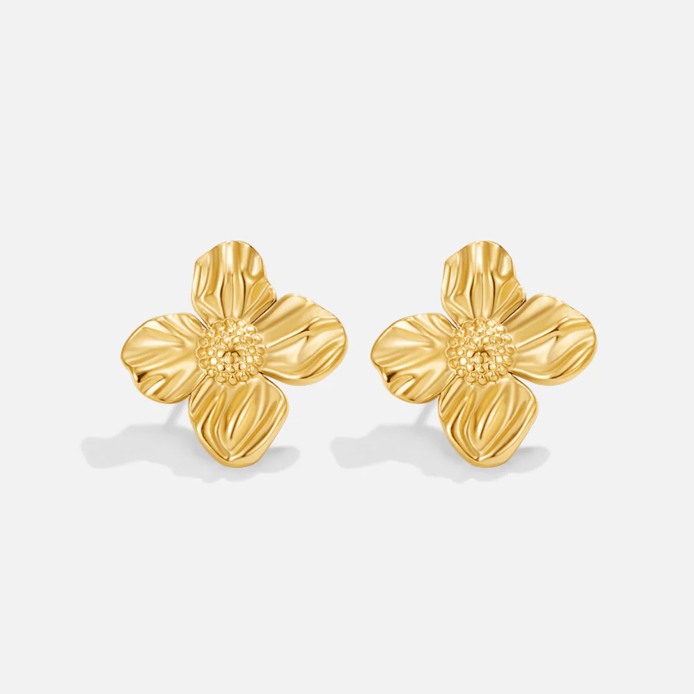 18K Gold Flower Earrings - Image 4