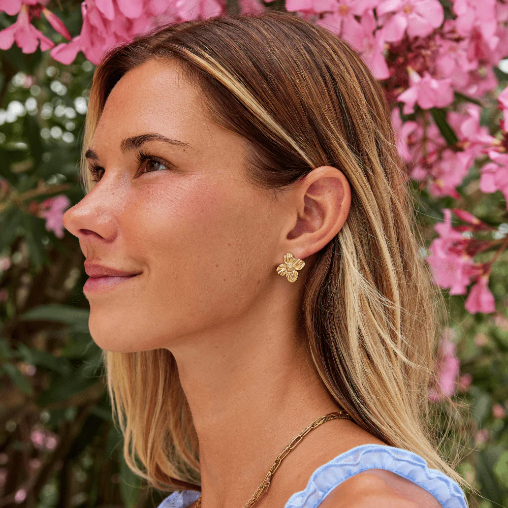 18K Gold Flower Earrings - Image 5