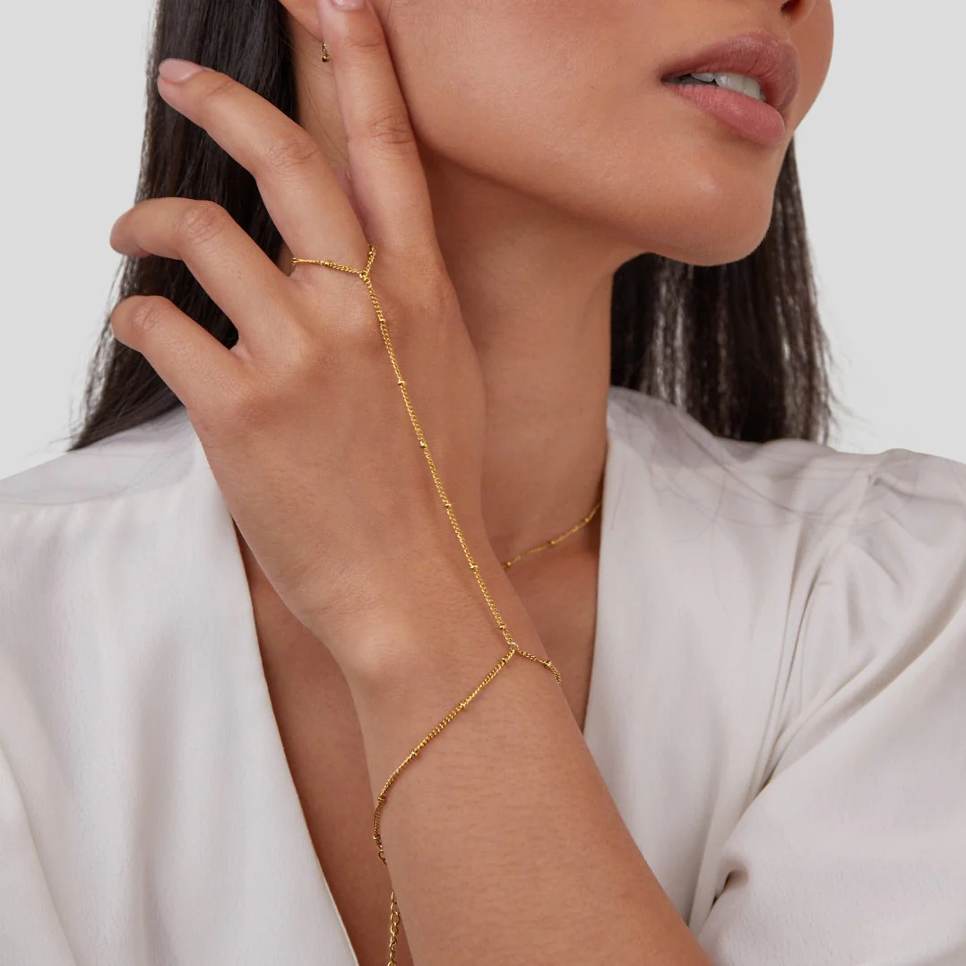 18K Gold Hand Chain Bracelet - Image 6