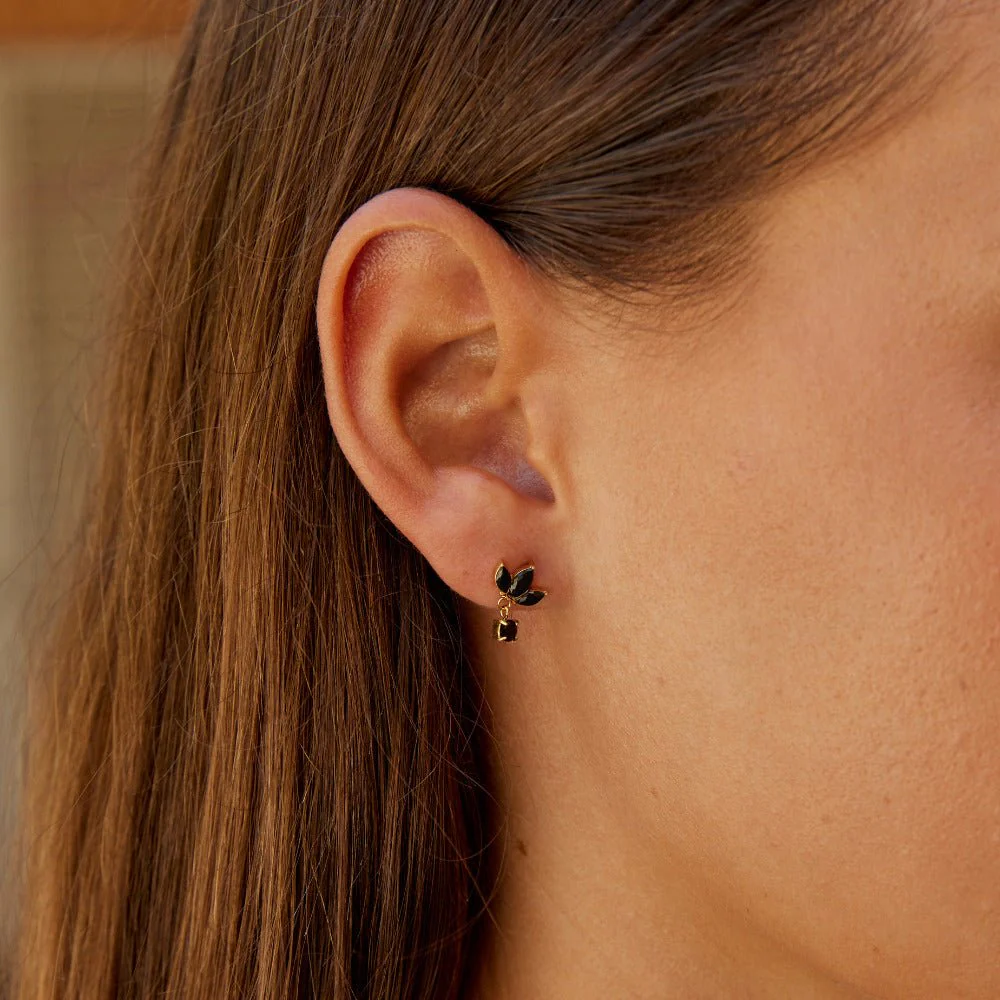Amara Black Crystal Bloom Earrings - Image 2