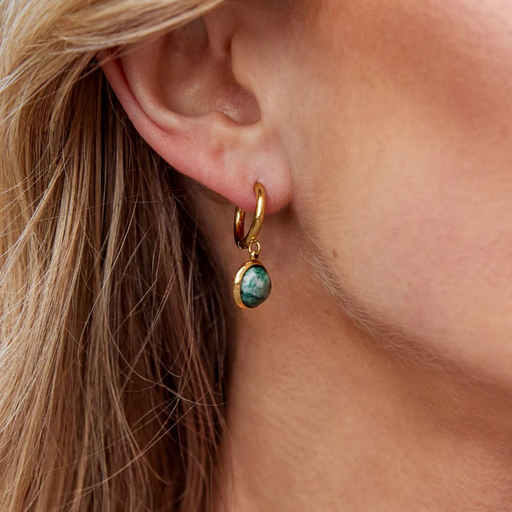 Amelia Green Stone Hoop Earrings - Image 2