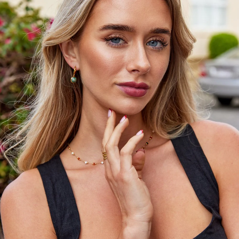 Amelia Green Stone Hoop Earrings - Image 3