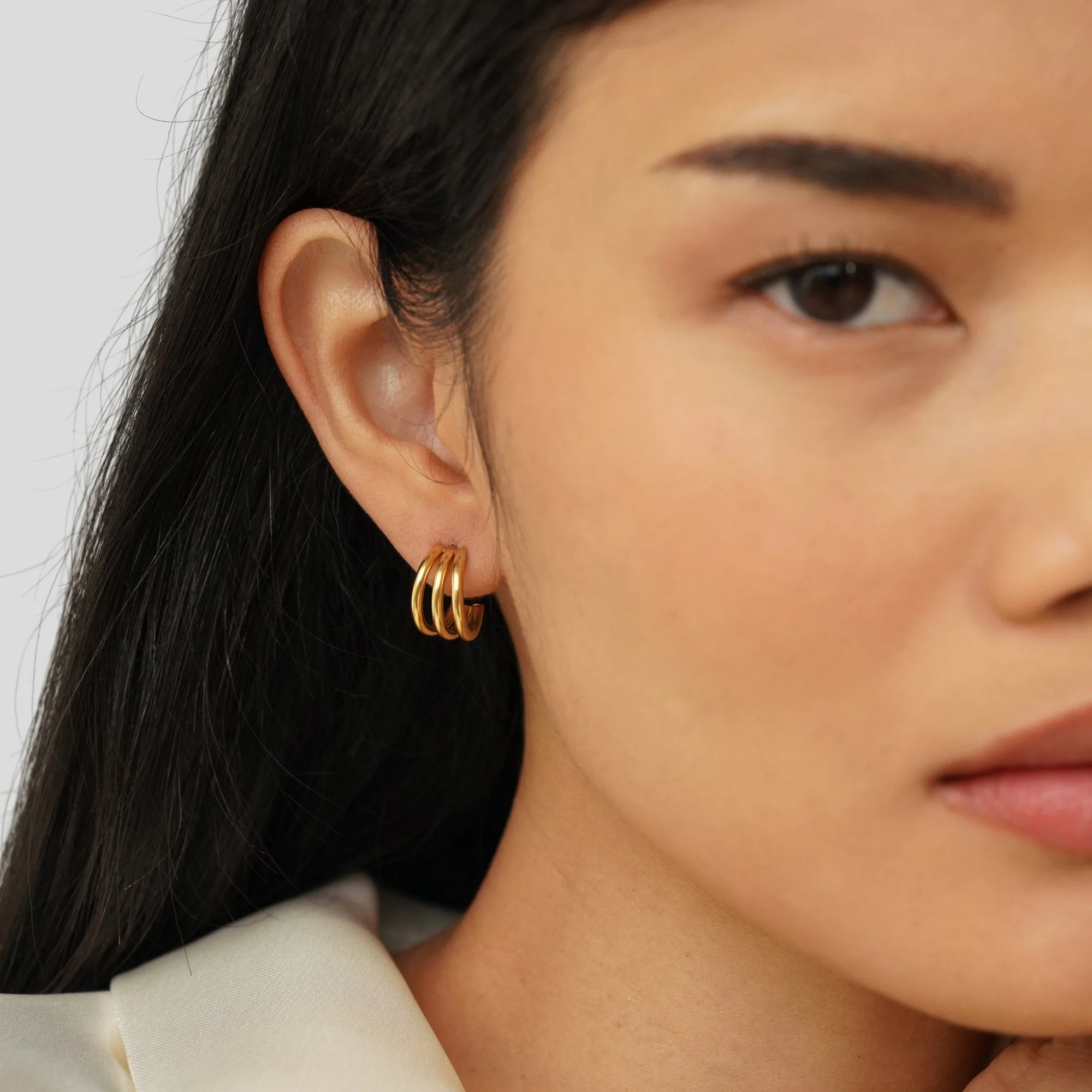 Anaya Triple Gold Hoop Earrings - Image 3
