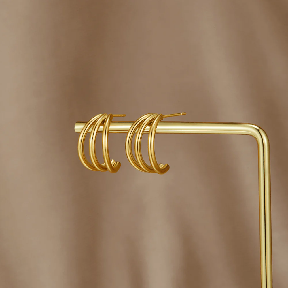 Anaya Triple Gold Hoop Earrings - Image 5