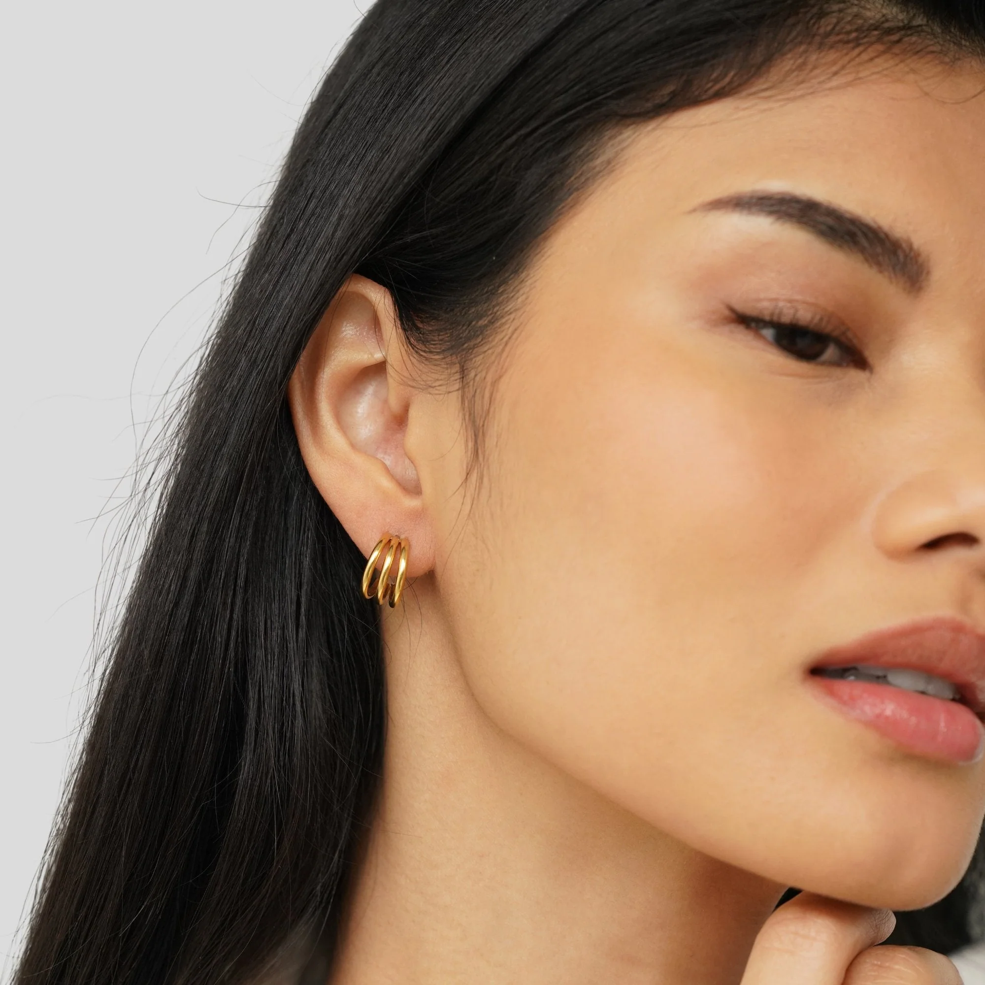 Anaya Triple Gold Hoop Earrings - Image 7