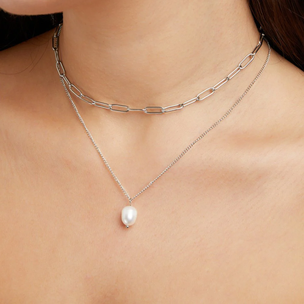 Angela Pearl Silver Necklace - Image 2