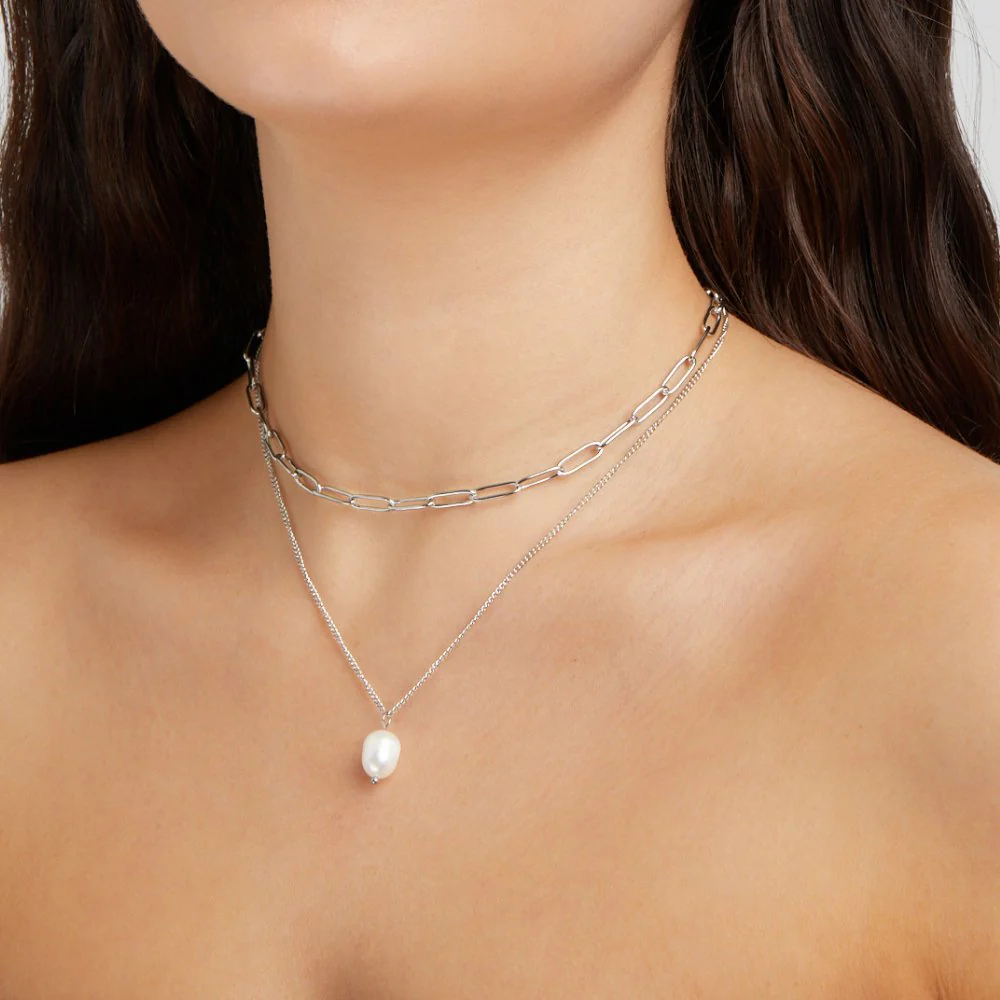 Angela Pearl Silver Necklace - Image 4