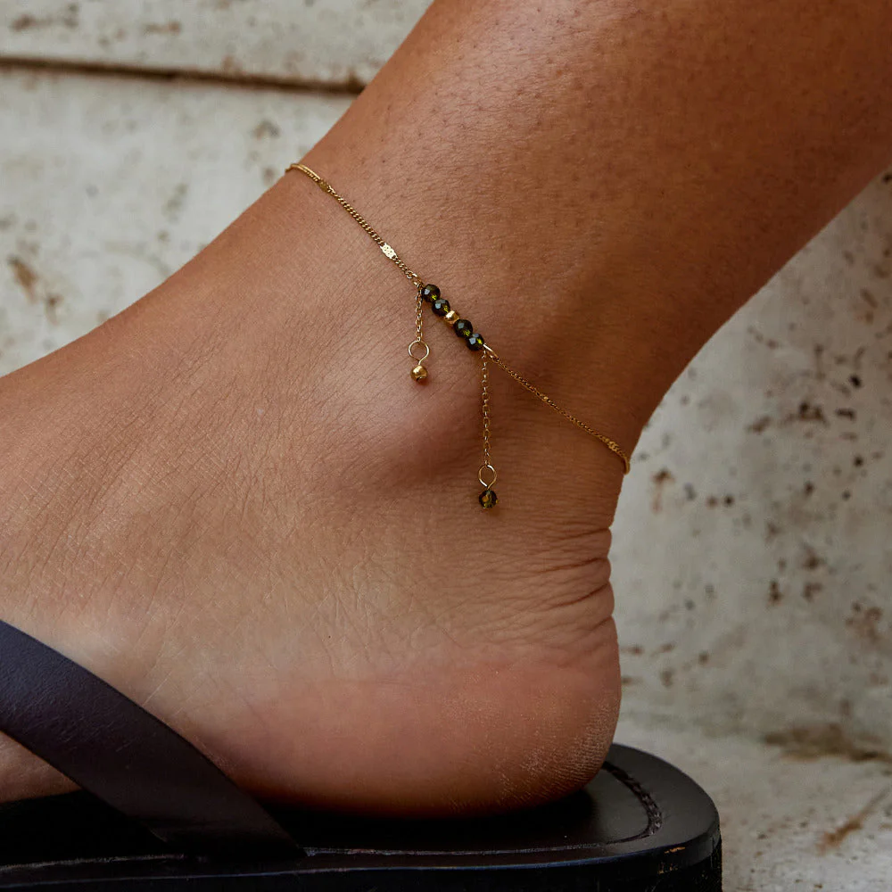 Arizona Green Bead Tassel Anklet - Image 3