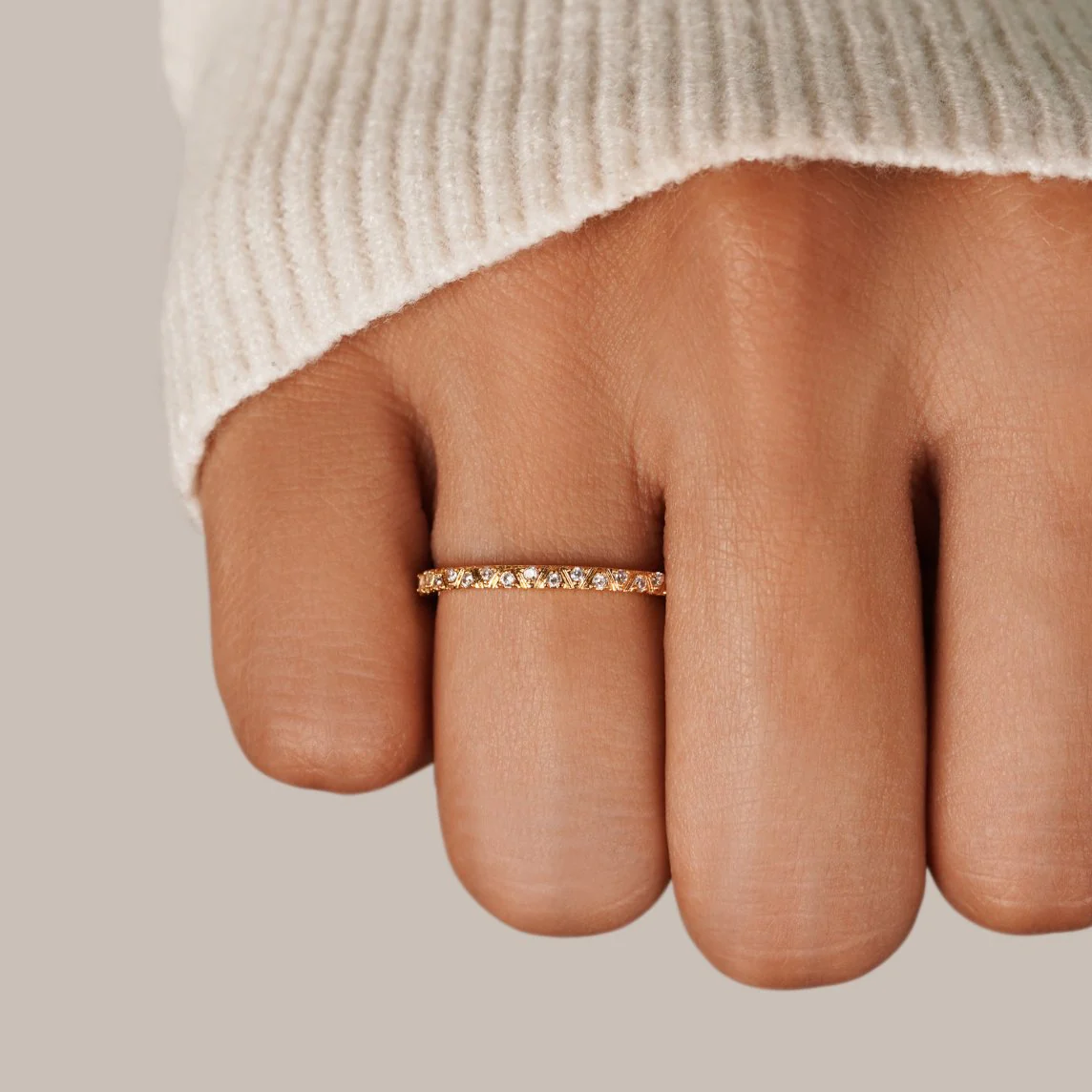 Arquette Gold & Crystal Band Ring - Image 2