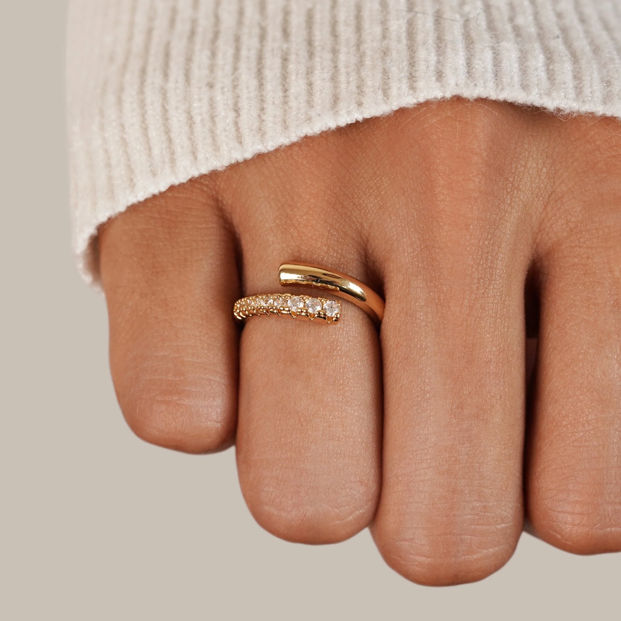 Arya Gold & Crystal Wrap Ring - Image 2