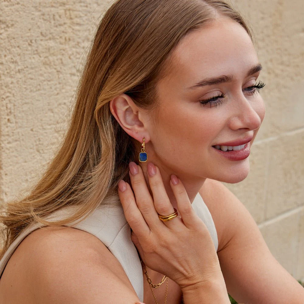 Astoria Blue Stone Hoop Earrings - Image 4