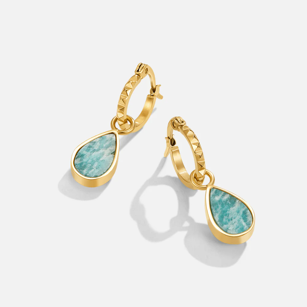 Astoria Green Stone Hoop Earrings - Image 3