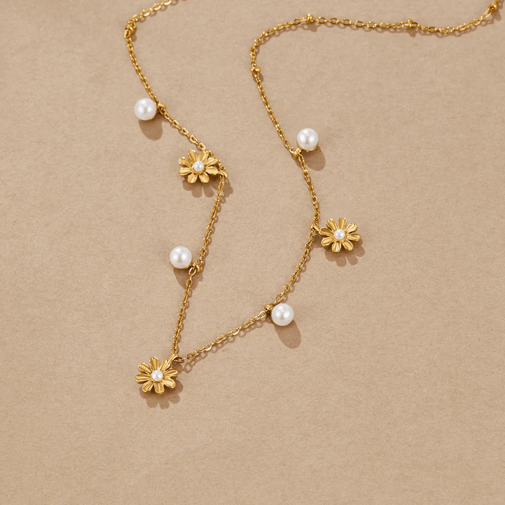 Autumn Flower & Pearl Necklace - Image 2