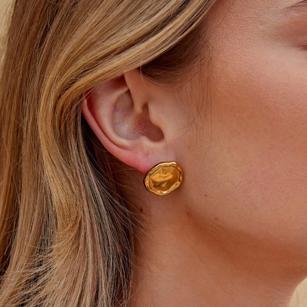 Ava Gold Button Earrings - Image 2