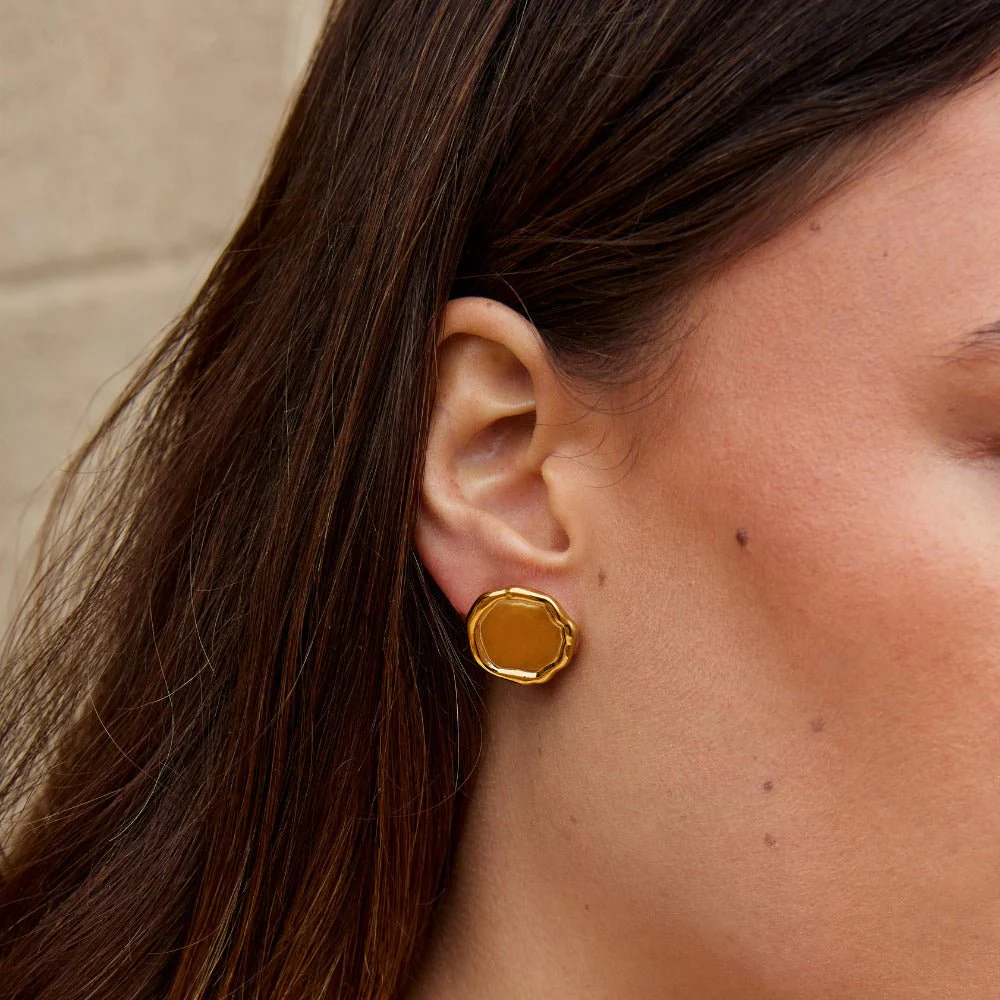 Ava Gold Button Earrings - Image 3