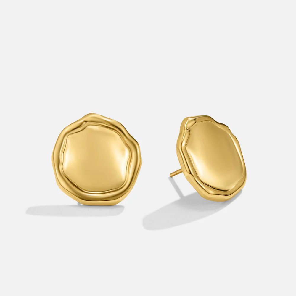 Ava Gold Button Earrings - Image 4