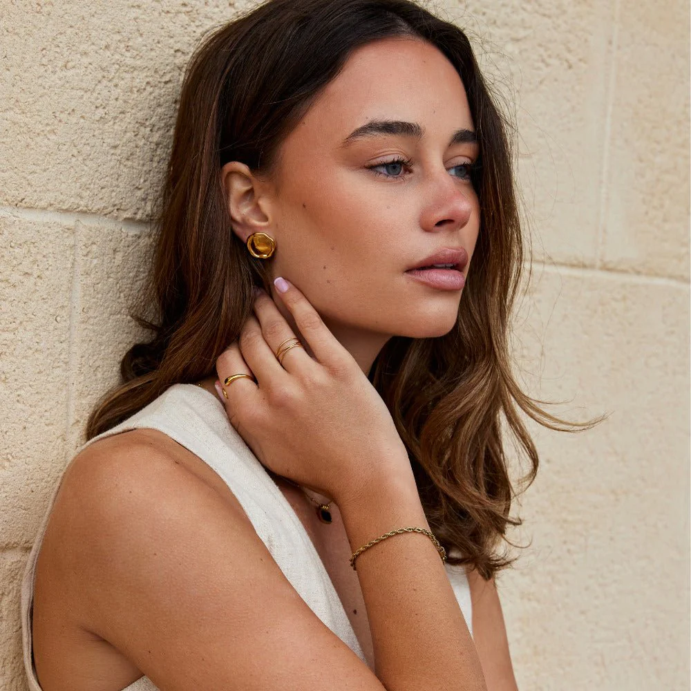 Ava Gold Button Earrings - Image 5