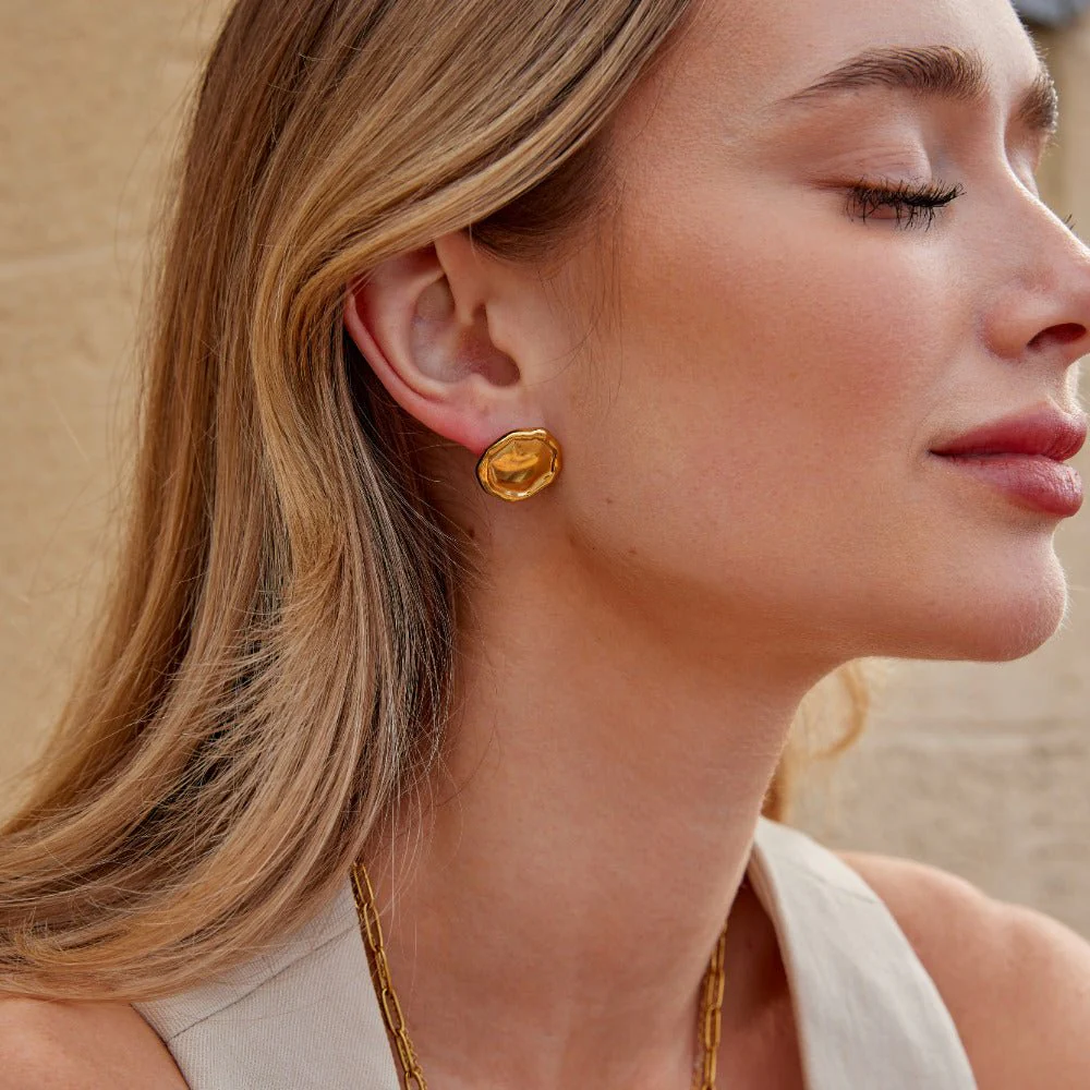 Ava Gold Button Earrings - Image 6