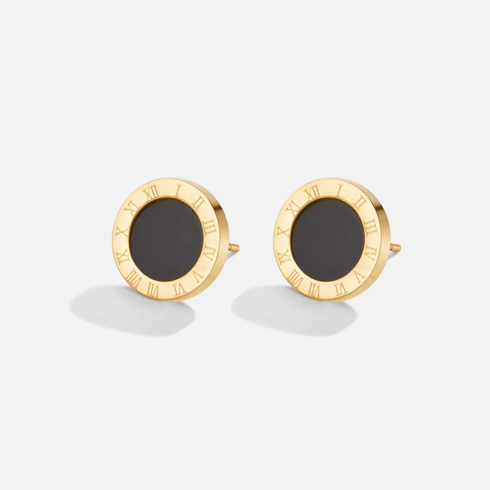 Azalea Black Button Stud Earrings