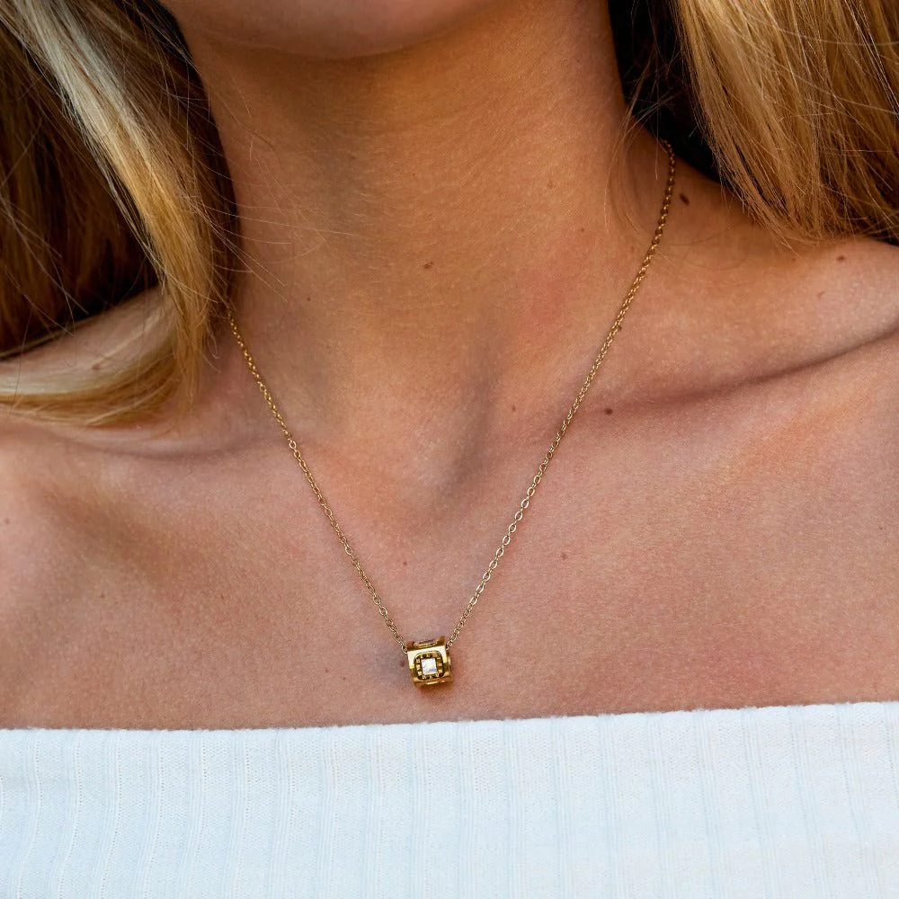 Black Agate Cube Pendant Necklace - Image 2