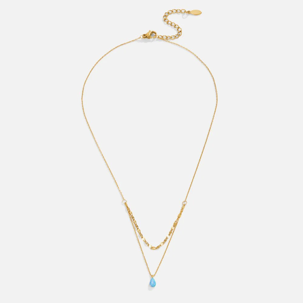 Blue Opal Teardrop Layered Necklace - Image 5