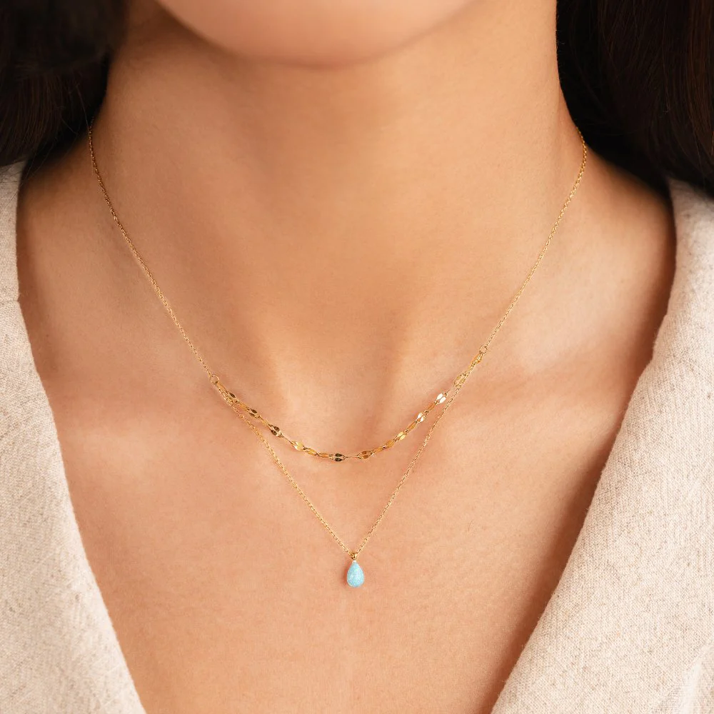 Blue Opal Teardrop Layered Necklace - Image 6
