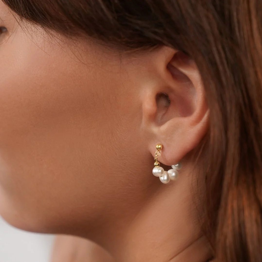 Celine Pearl Hoop Earrings - Image 2