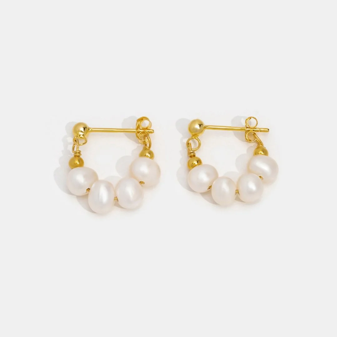 Celine Pearl Hoop Earrings - Image 7