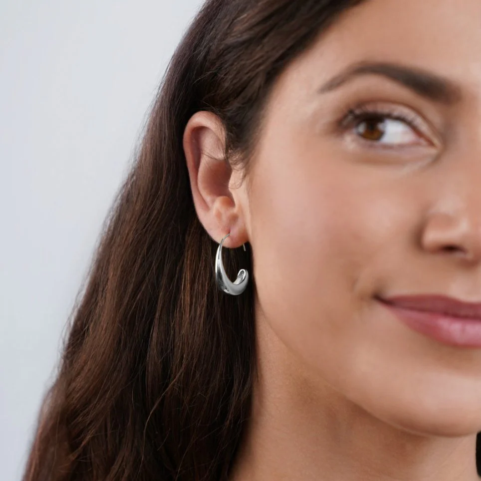 Classic Silver Drop Hoop Earrings - Image 4