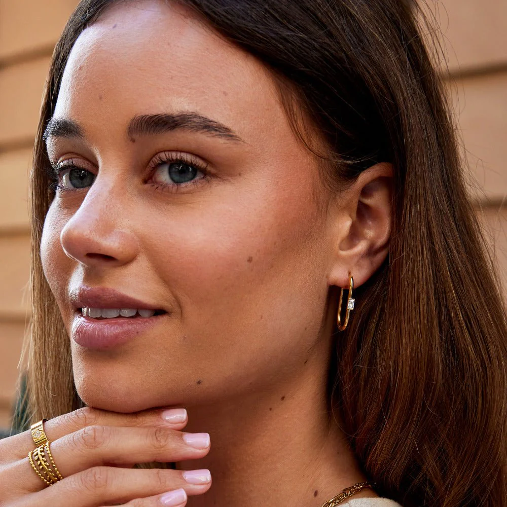 Crystal & Gold Diana Hoop Earrings - Image 4
