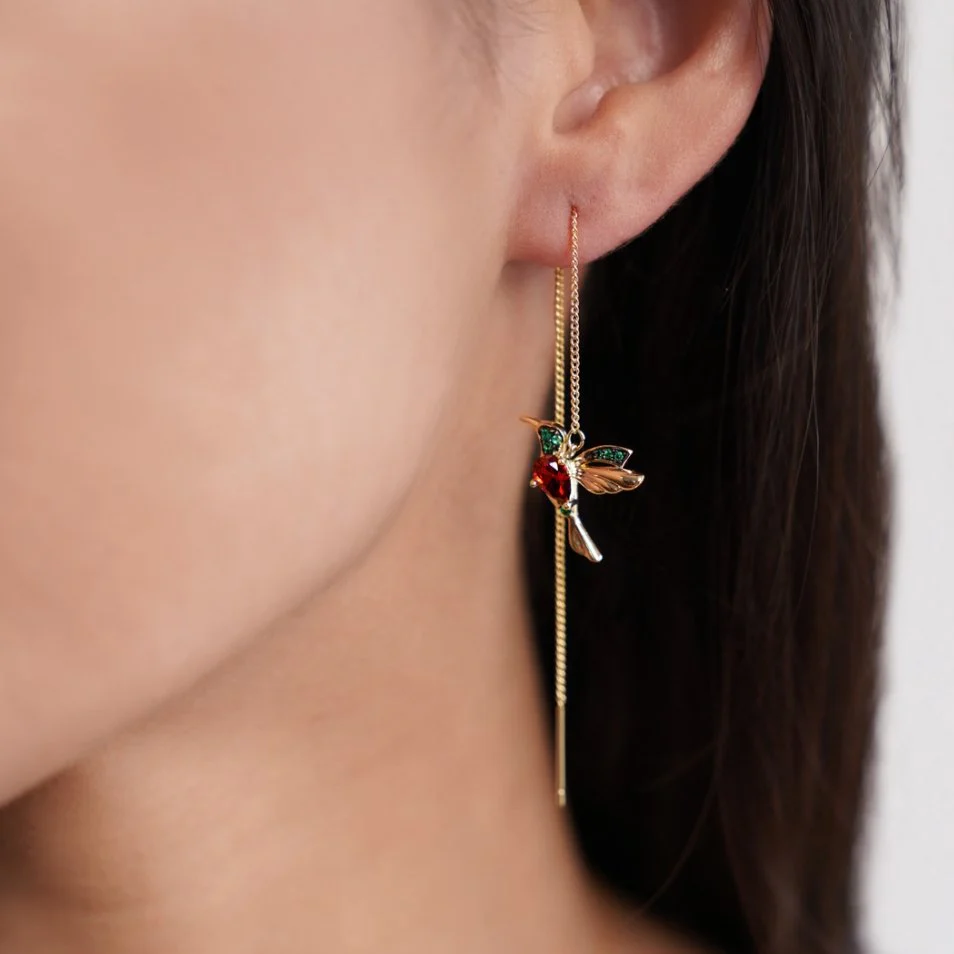 Crystal Hummingbird Tassel Earrings - Image 2
