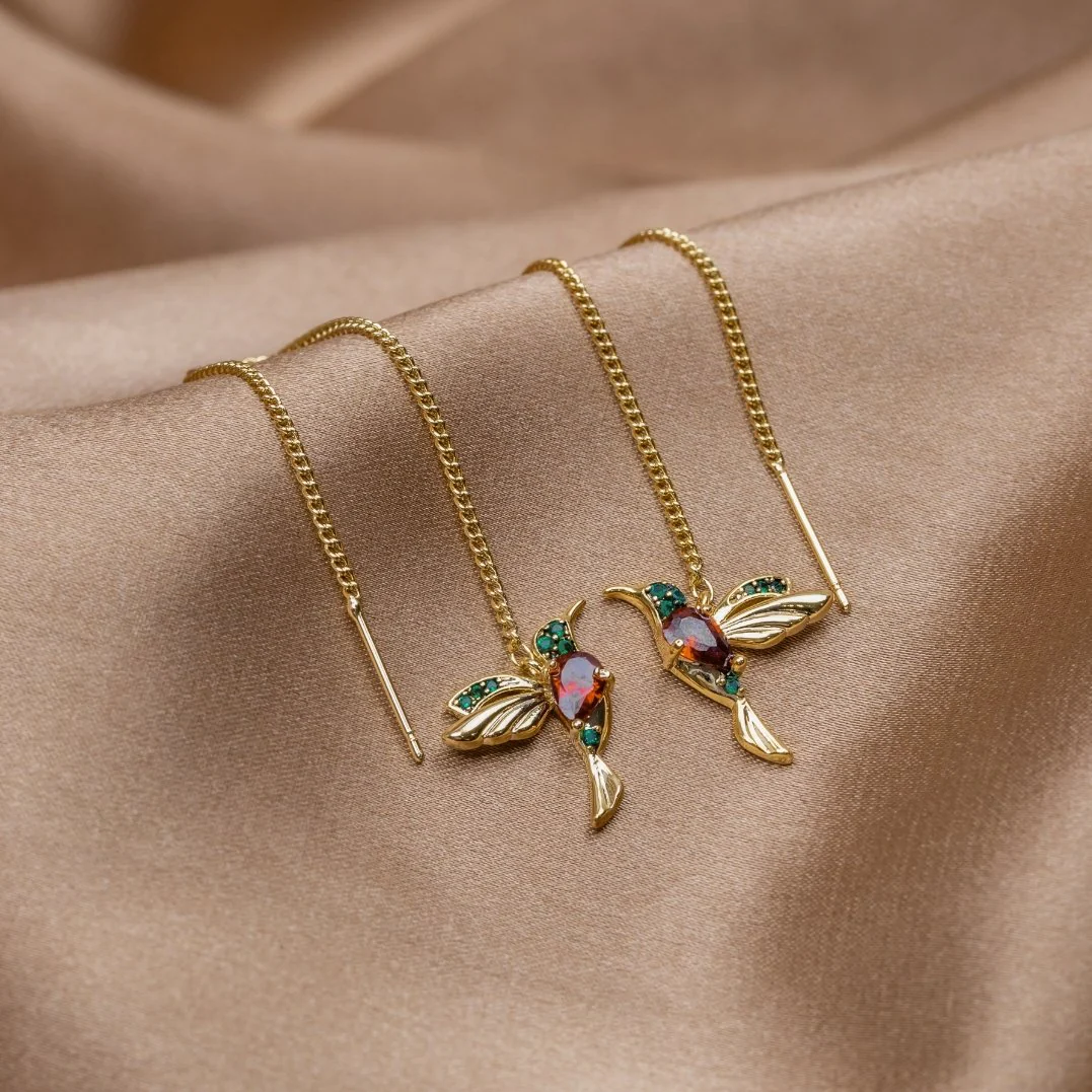Crystal Hummingbird Tassel Earrings - Image 3