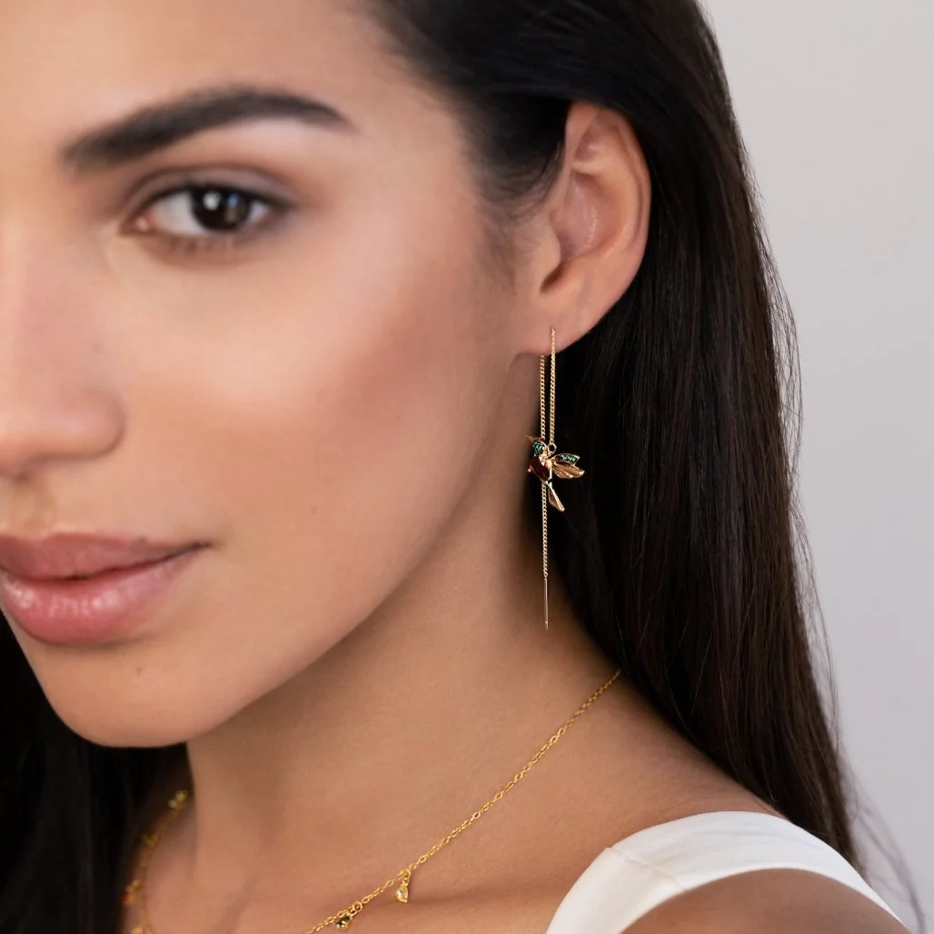 Crystal Hummingbird Tassel Earrings - Image 4