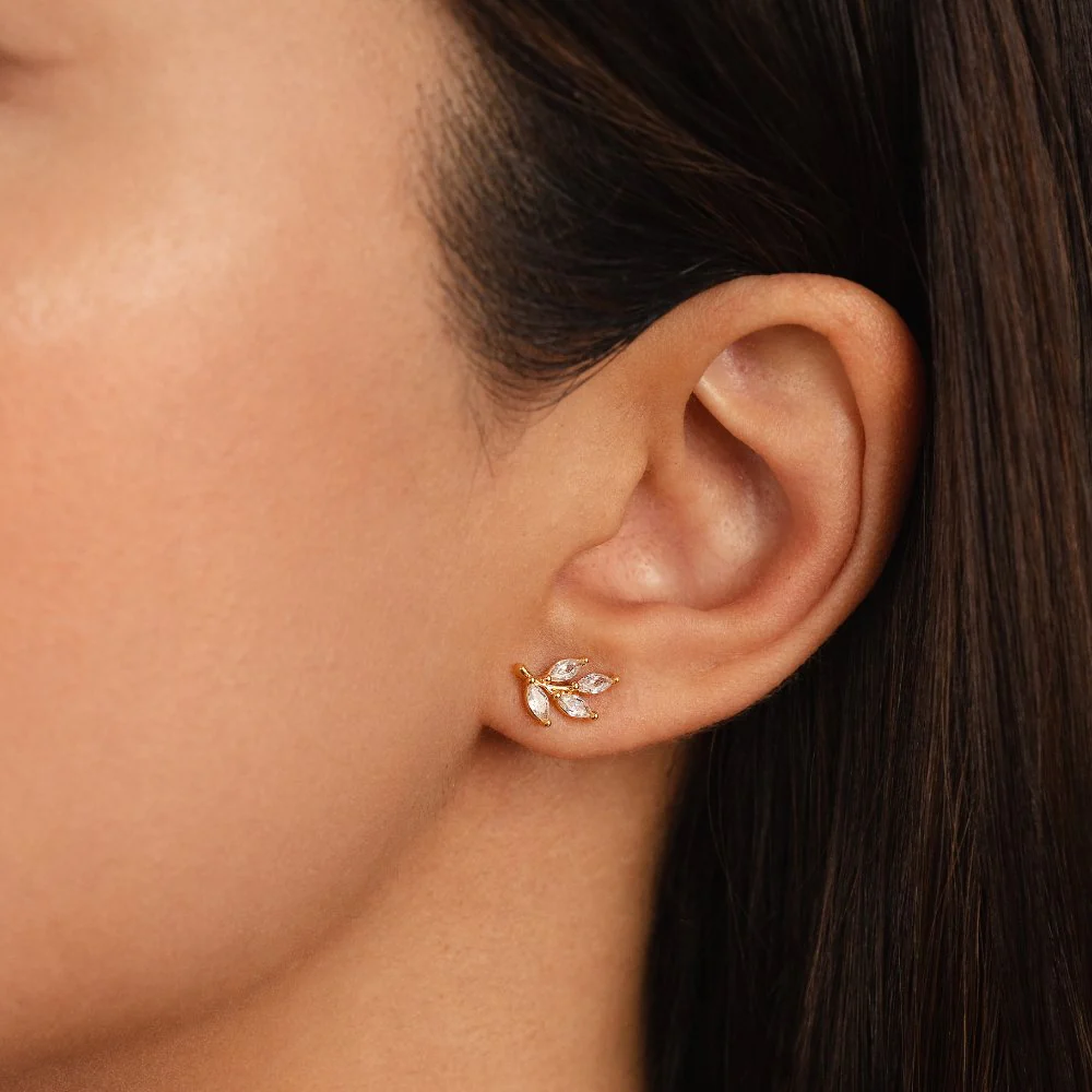 Crystal Leaf Stud Earrings - Image 2