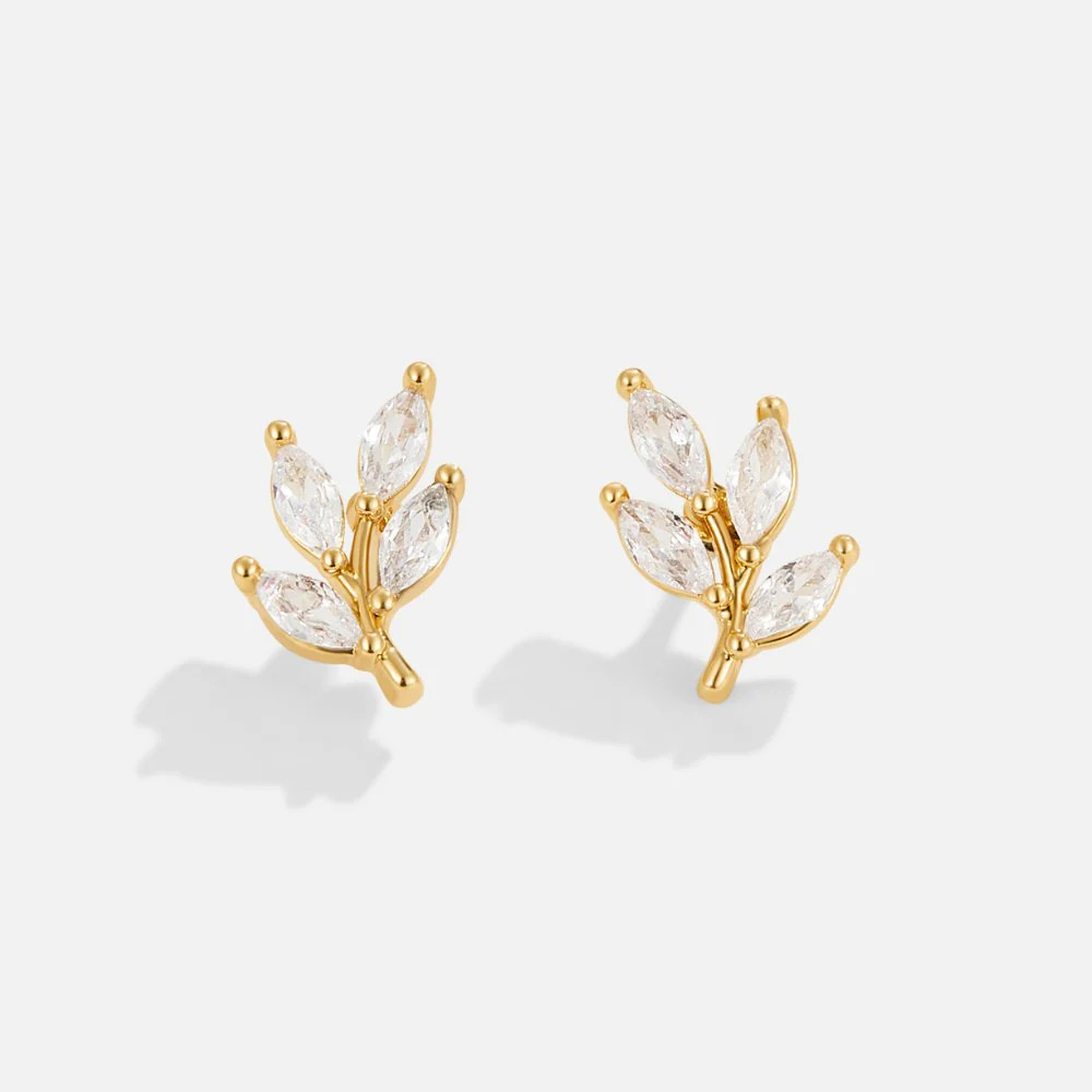 Crystal Leaf Stud Earrings - Image 3