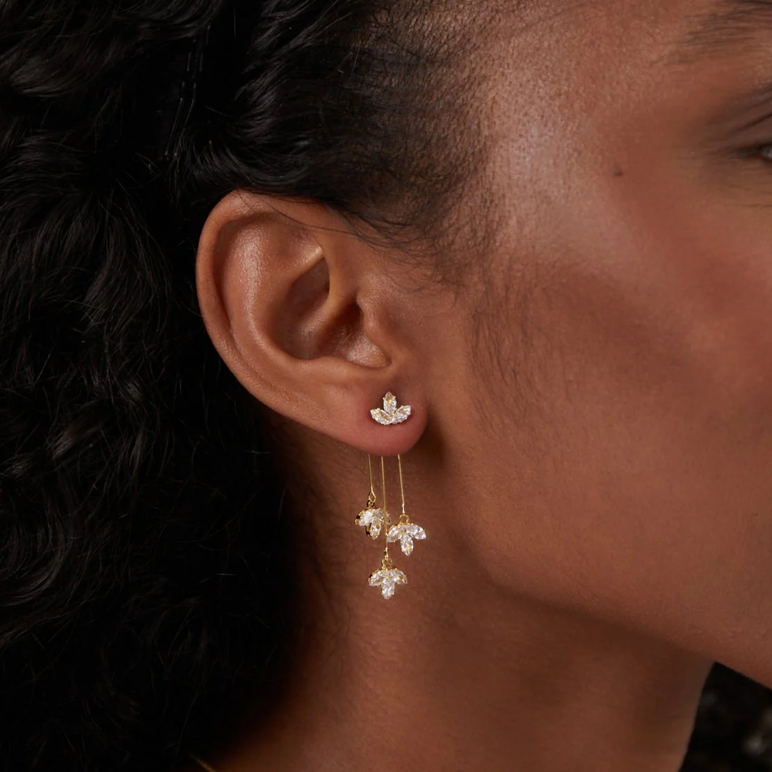 Crystal Lotus Waterfall Earrings - Image 2