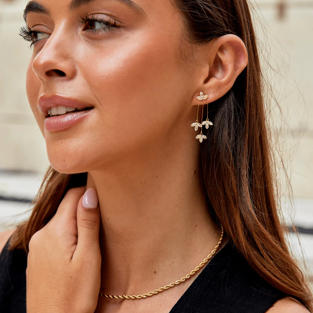 Crystal Lotus Waterfall Earrings - Image 9