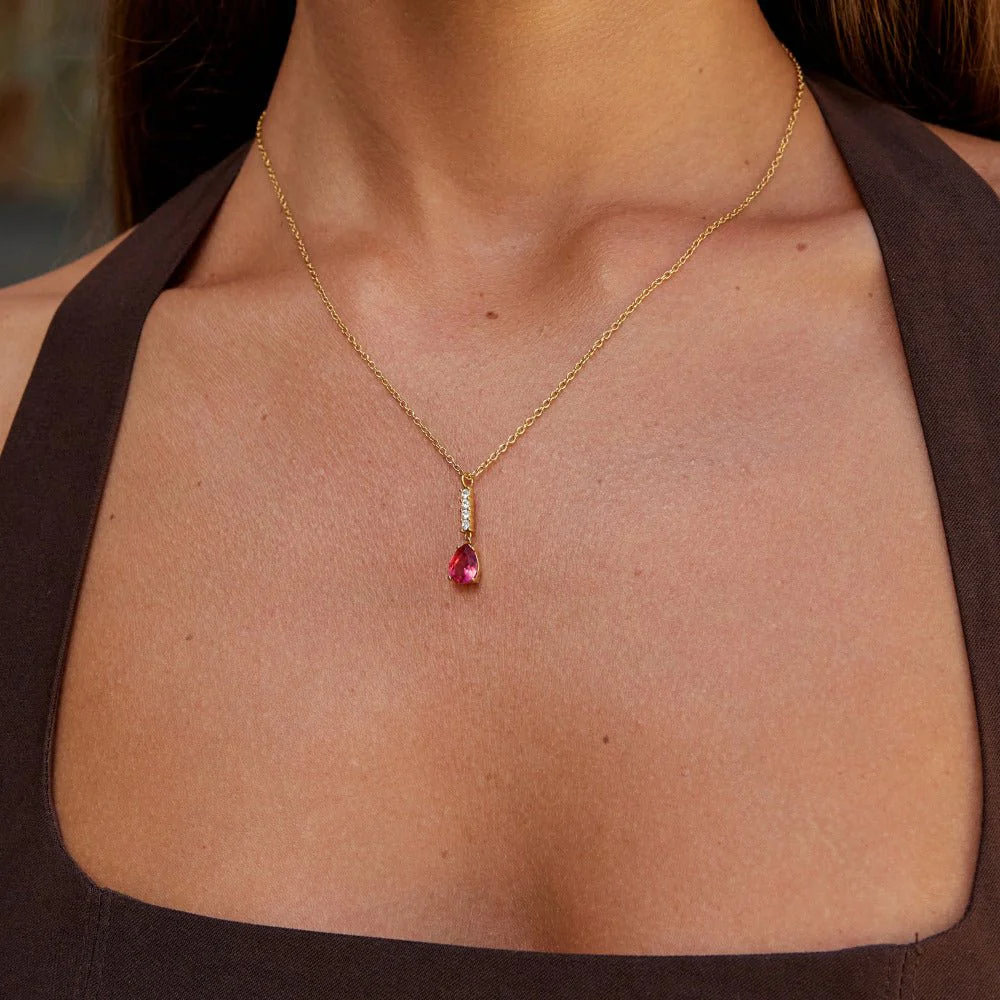 Crystal Ruby Teardrop Necklace - Image 2