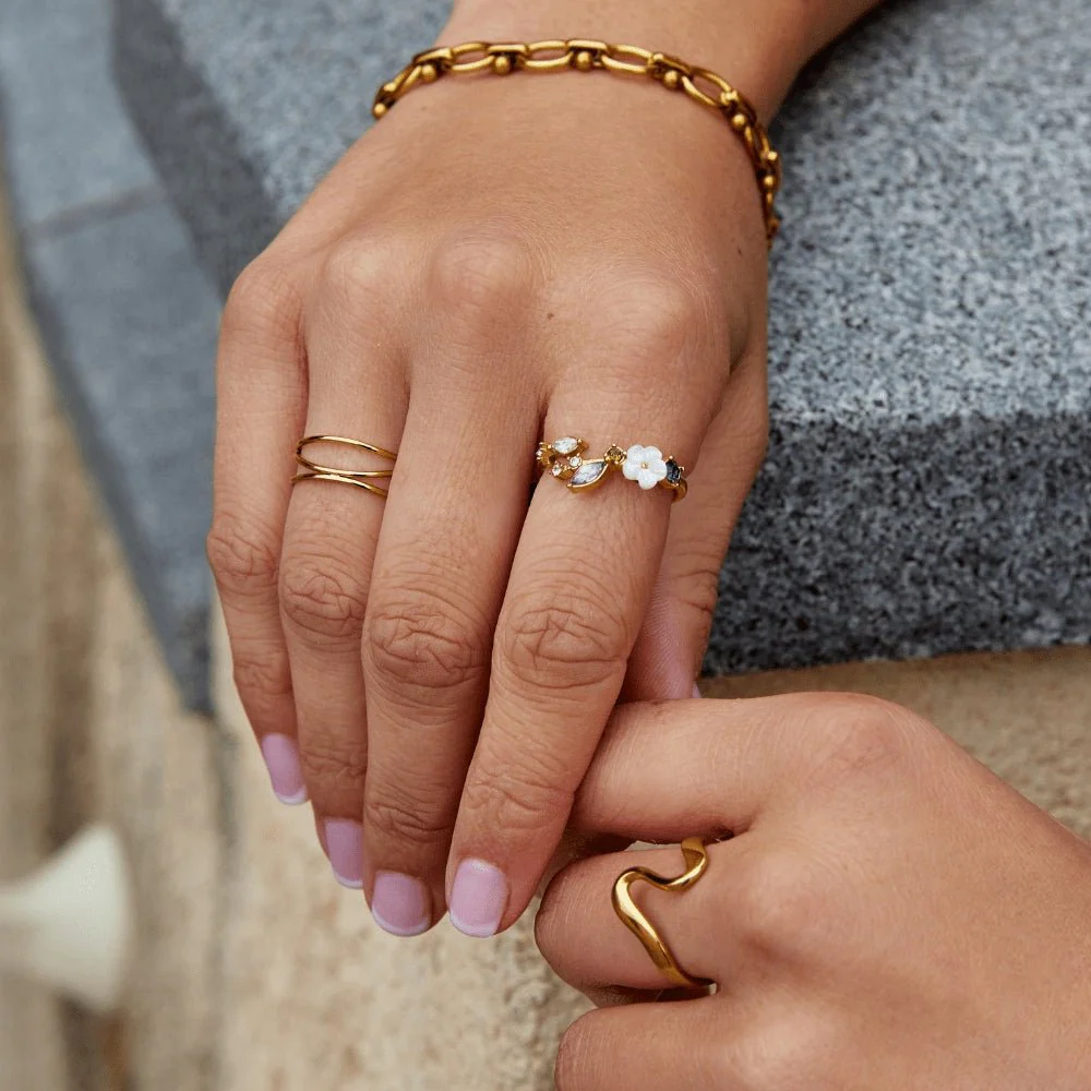 Crystal White Blossom Ring Gold - Image 2