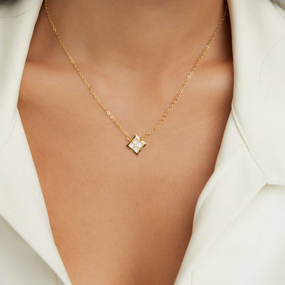 Dalia White Iris Clover Necklace - Image 2