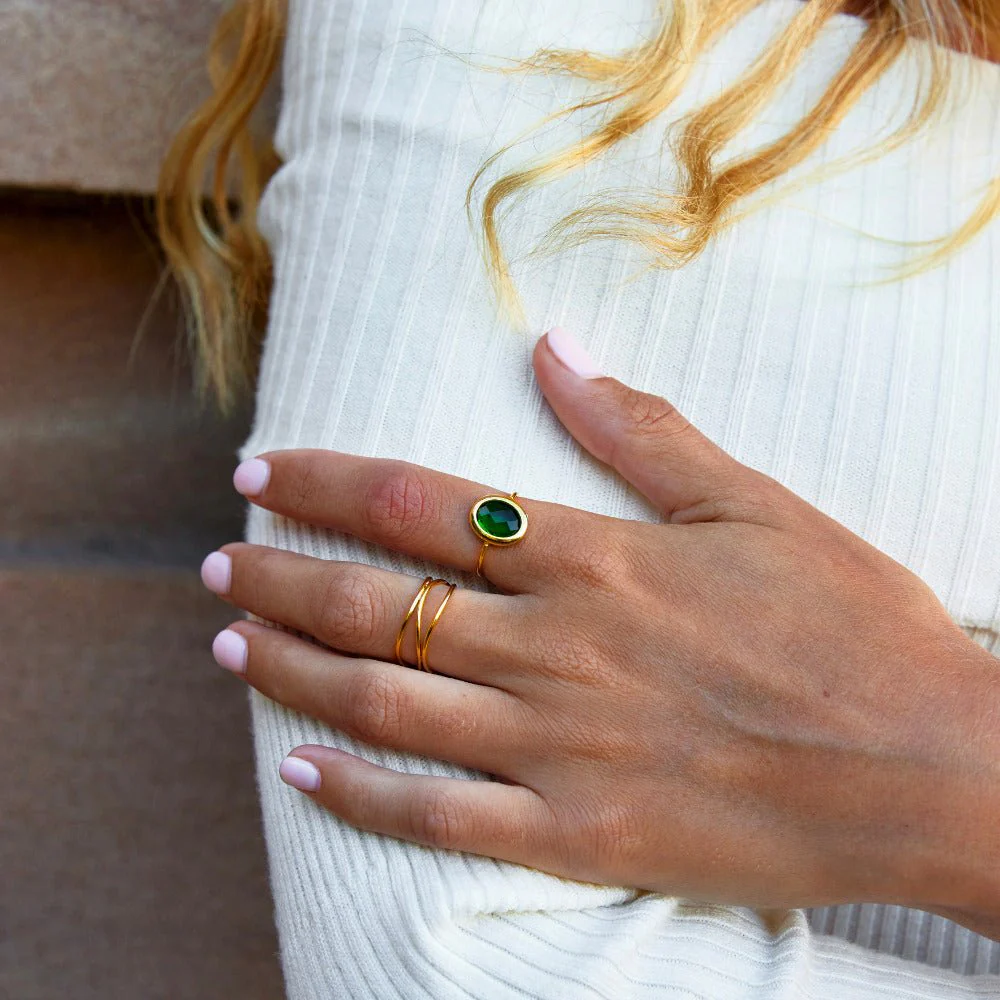 Emerald Green Crystal Gold Ring - Image 2