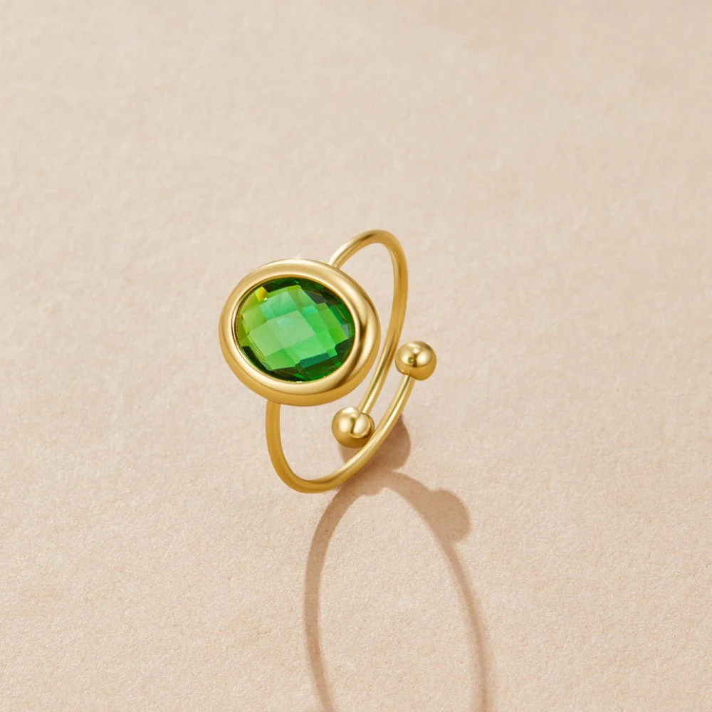 Emerald Green Crystal Gold Ring - Image 3