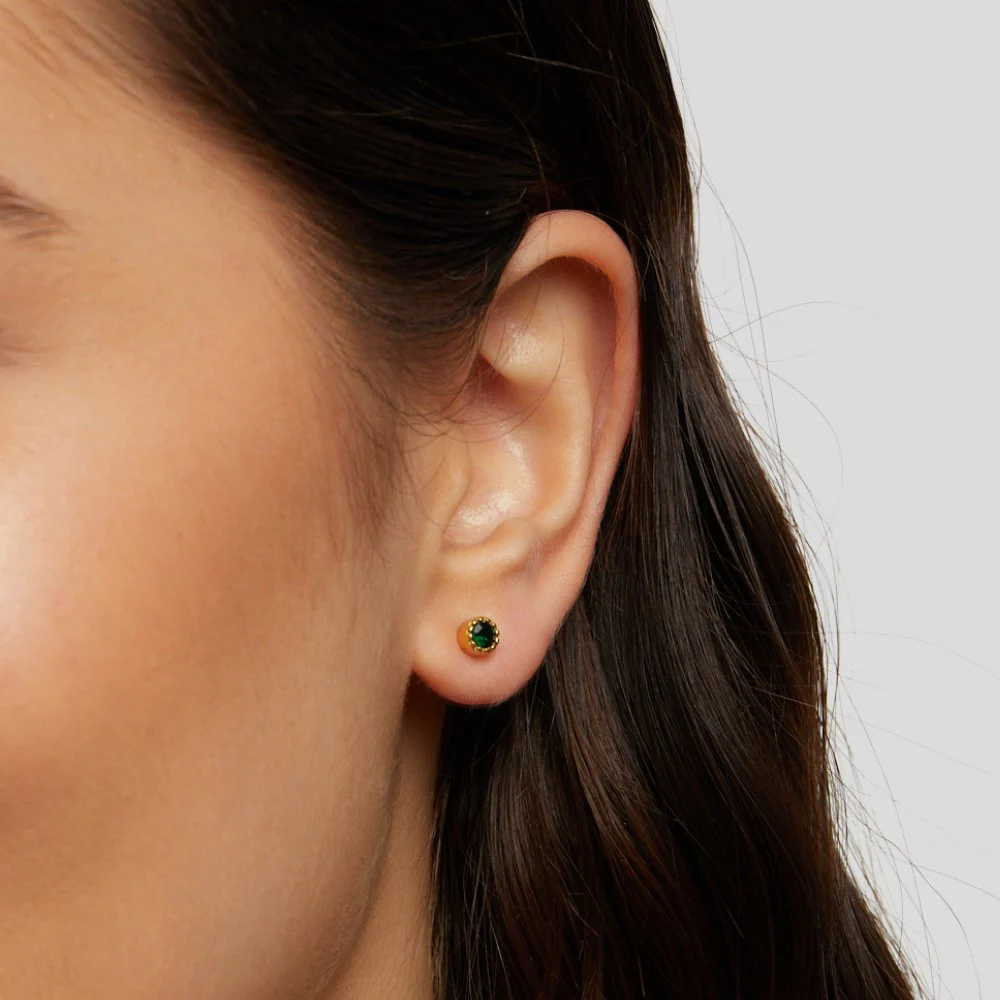 Emerald Green Stud Earrings - Image 2