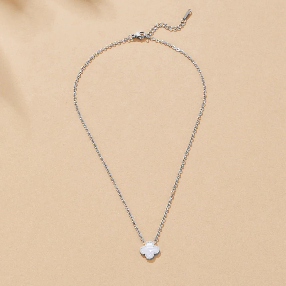 Silver White Clover Necklace - Image 3