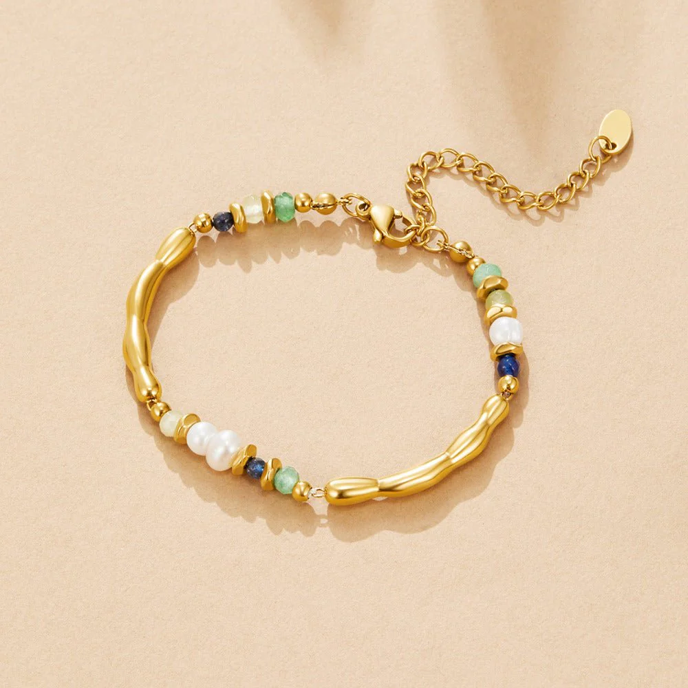 Freshwater Pearl & Malachite Beaded Bracelet - Image 3