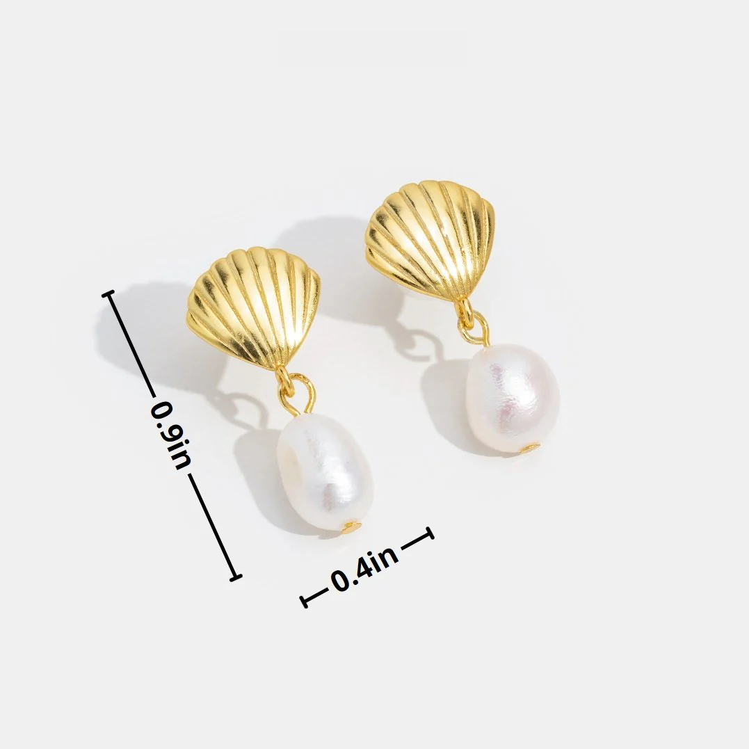 Freshwater Pearl & Gold Shell Earrings - Image 3