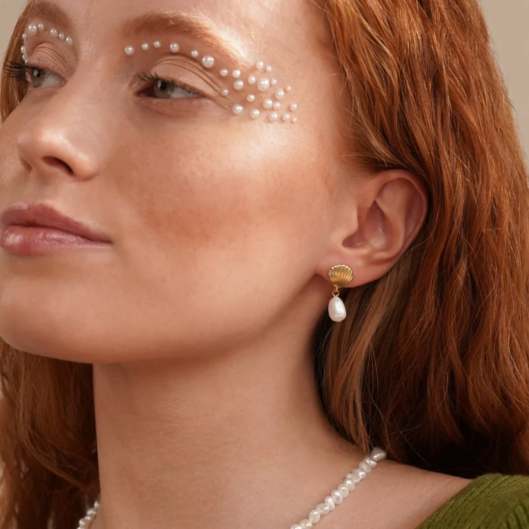 Freshwater Pearl & Gold Shell Earrings - Image 4