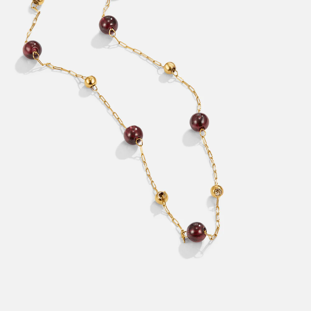 Garnet Wine Red Bead Necklace - Image 2