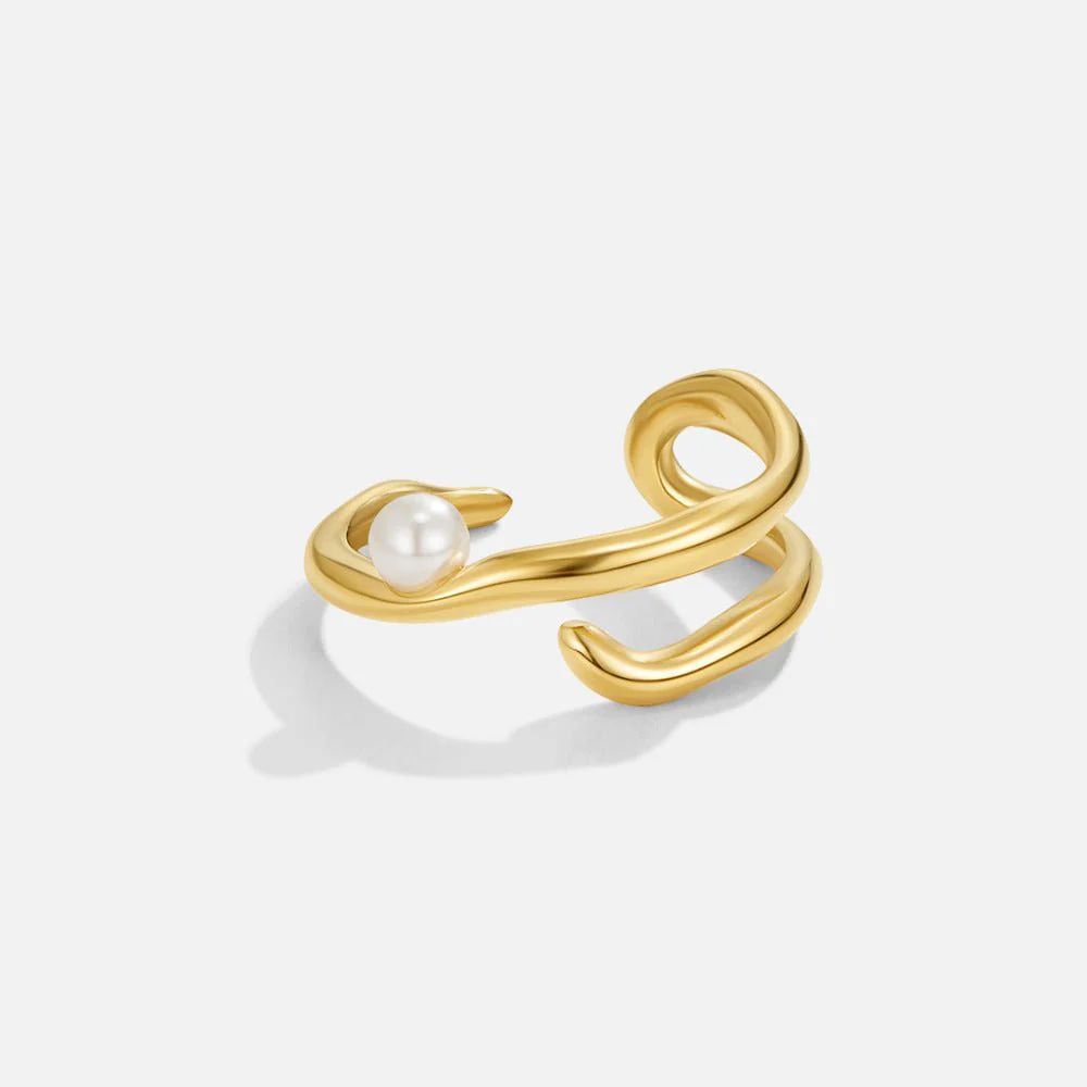Geometric Gold & Pearl Ring - Image 3