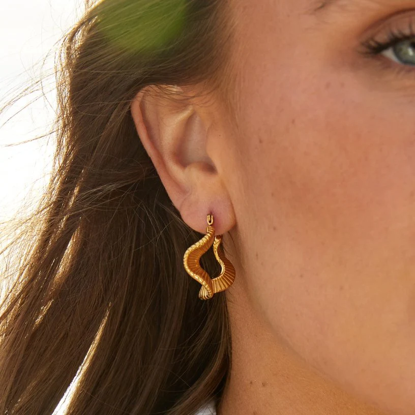 Geometric Wave Gold Hoop Earrings - Image 5